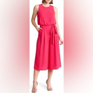 Vince Camuto Moss Crepe Blouson Crop Jumpsuit in Hot Pink Size 14